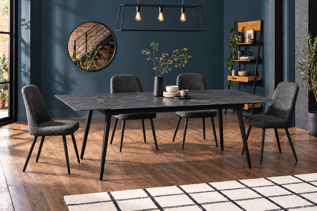 (Pre Order Deal, Arriving December 15th) "Regis" 120cm-180cm Black Ceramic Extending Dining Table With Metal Black Legs - Table Only (Copy)