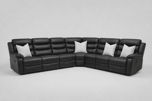 Black Leather 'Lando' 3c3 SPECIAL OFFER! Lando Black Leather Reclining Corner Sofa |  Reversible & Modular | High Backrest | Built To Fit Any Home | Couch