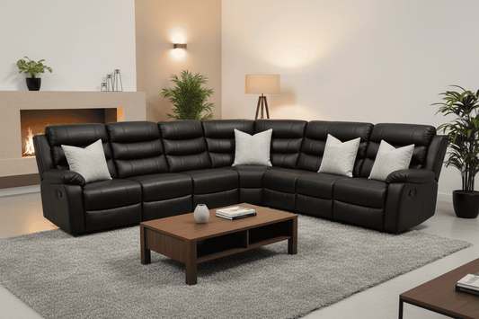 Black Leather 'Lando' 3c3 SPECIAL OFFER! Lando Black Leather Reclining Corner Sofa |  Reversible & Modular | High Backrest | Built To Fit Any Home | Couch