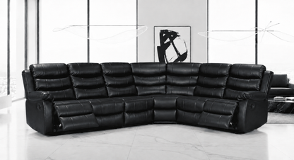 Black Leather 'Lando' 3c2 Reclining Corner Sofa |  Reversible & Modular | Drinks Console | High Backrest | Built To Fit Any Home | Couch