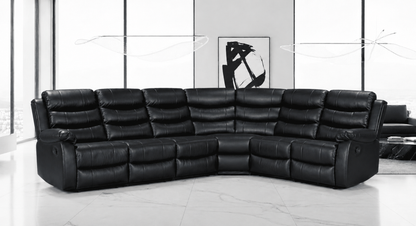Black Leather 'Lando' 3c2 Reclining Corner Sofa |  Reversible & Modular | Drinks Console | High Backrest | Built To Fit Any Home | Couch