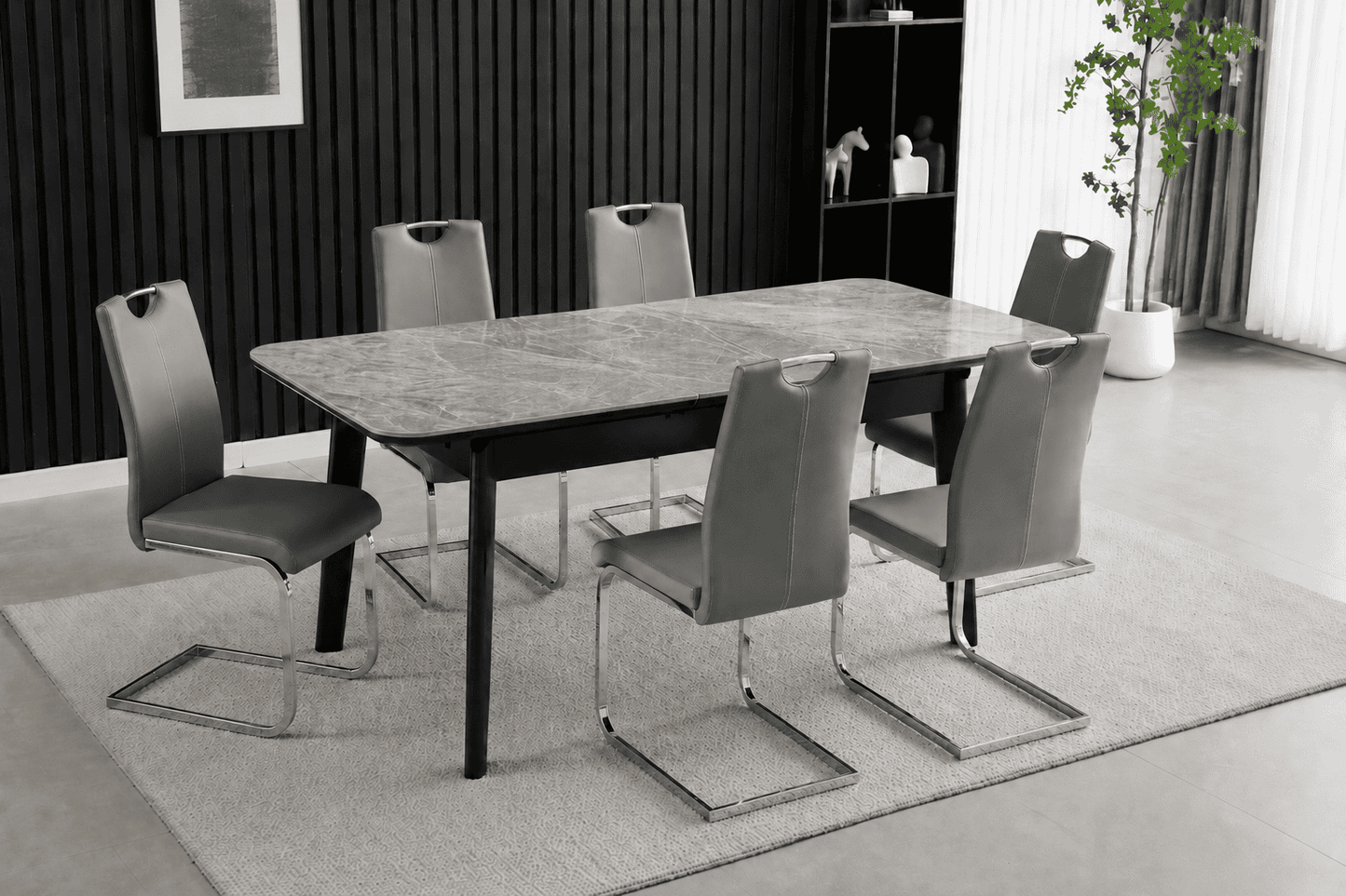 Complete Dining Set | 4 to 6 Dining Chairs + Arizona Grey Ceramic Extending Dining Table 130cm - 160cm