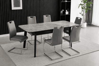Complete Dining Set | 4 to 6 Dining Chairs + Arizona Grey Ceramic Extending Dining Table 130cm - 160cm