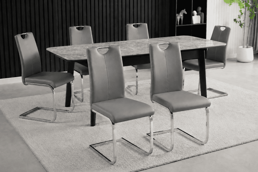 Complete Dining Set | 4 to 6 Dining Chairs + Arizona Grey Ceramic Extending Dining Table 130cm - 160cm