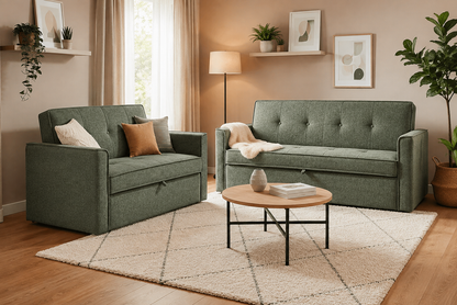 (Back In Stock 30th Sept) Soho Green 3 Seater + 2 Seater Fabric Sofa Bed Set with Adjustable Backrests