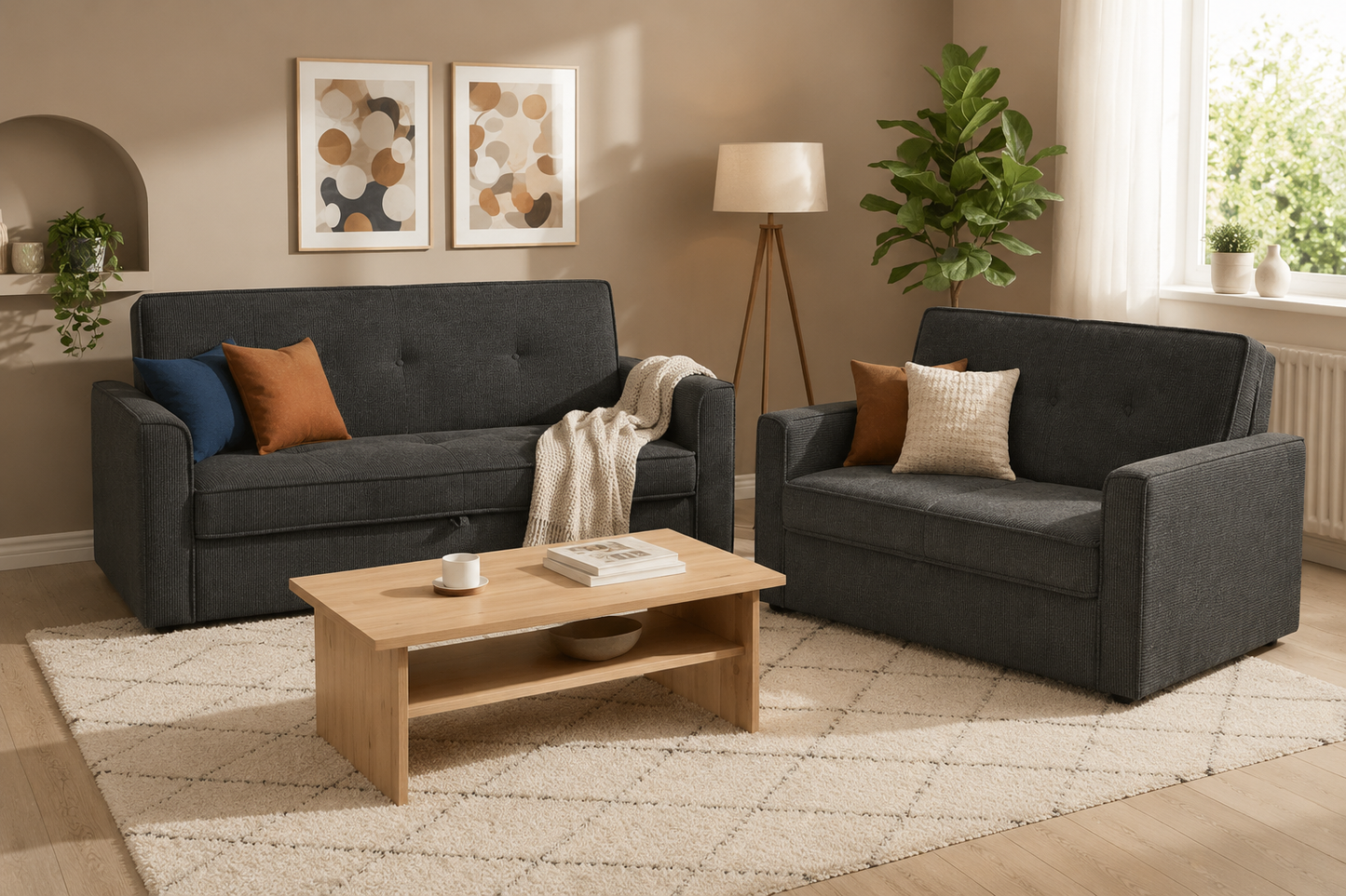 (Back In Stock 30th Sept) Soho Grey Fabric 3 + 2 Sofa Bed Set with Adjustable Backrests
