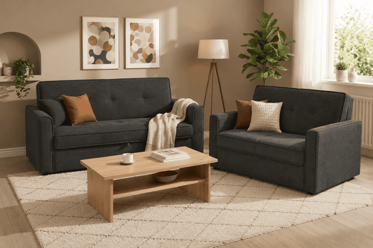 (Back In Stock 30th Sept) Bundle Deal! Soho Grey Fabric 3 + 2 Sofa Bed Set with Adjustable Backrests