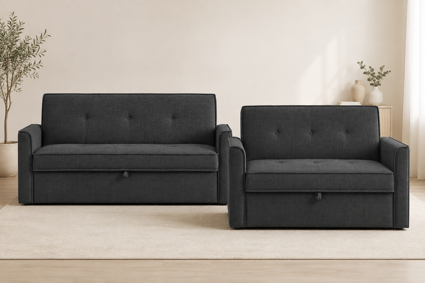 (Back In Stock 30th Sept) Soho Grey Fabric 3 + 2 Sofa Bed Set with Adjustable Backrests