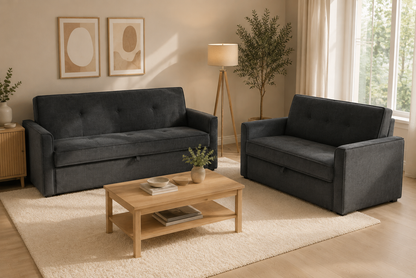 (Back In Stock 30th Sept) Soho Grey Fabric 3 + 2 Sofa Bed Set with Adjustable Backrests