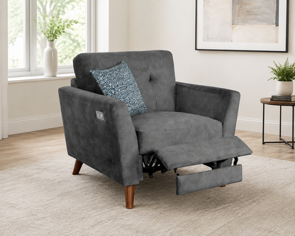 'Angleo' Electric Recliner Grey Plush Velvet Fabric 3 Seater, 2 Seater & Armchair Sofa Set Range | Couch |