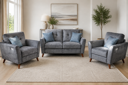 'Angleo' Electric Recliner Grey Plush Velvet Fabric 3 Seater, 2 Seater & Armchair Sofa Set Range | Couch |