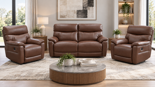 Package Deal! "Prime" Brown Leather Electric Reclining 2 Seater + 2 Armchairs Sofa Suite Set + USB Ports