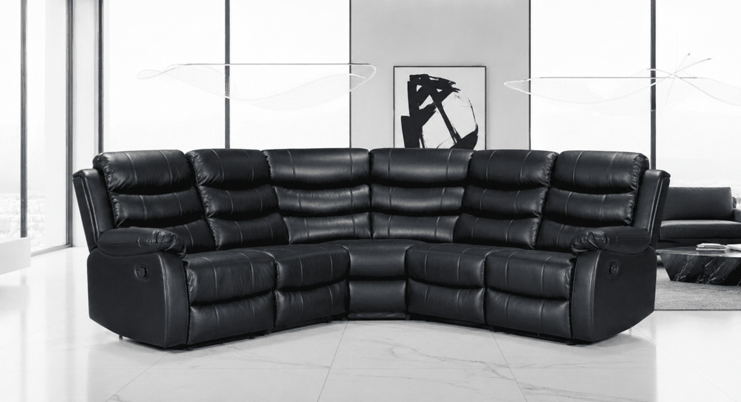 Black Leather 'Lando' 2c2 Recliner Corner Sofa | High Backrest | Built To Fit Any Home | Couch