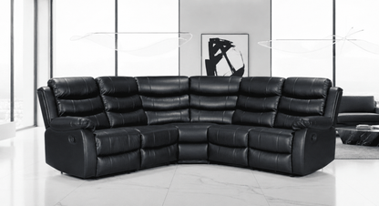 Black Leather 'Lando' 2c2 Recliner Corner Sofa | High Backrest | Built To Fit Any Home | Couch