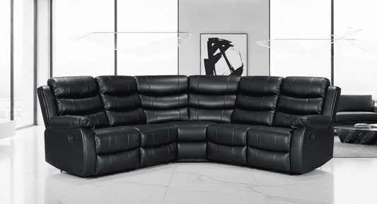 Black Leather 'Lando' 2c2 Recliner Corner Sofa | High Backrest | Built To Fit Any Home | Couch