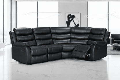 Black Leather 'Lando' 2c1 Reclining Corner Sofa |  Reversible & Modular | High Backrest | Built To Fit Any Home | Couch |