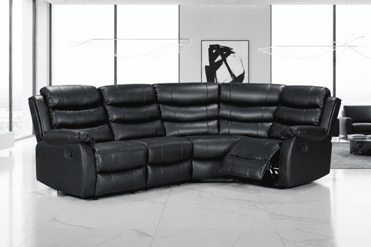 Black Leather 'Lando' 2c1 Reclining Corner Sofa |  Reversible & Modular | High Backrest | Built To Fit Any Home | Couch |