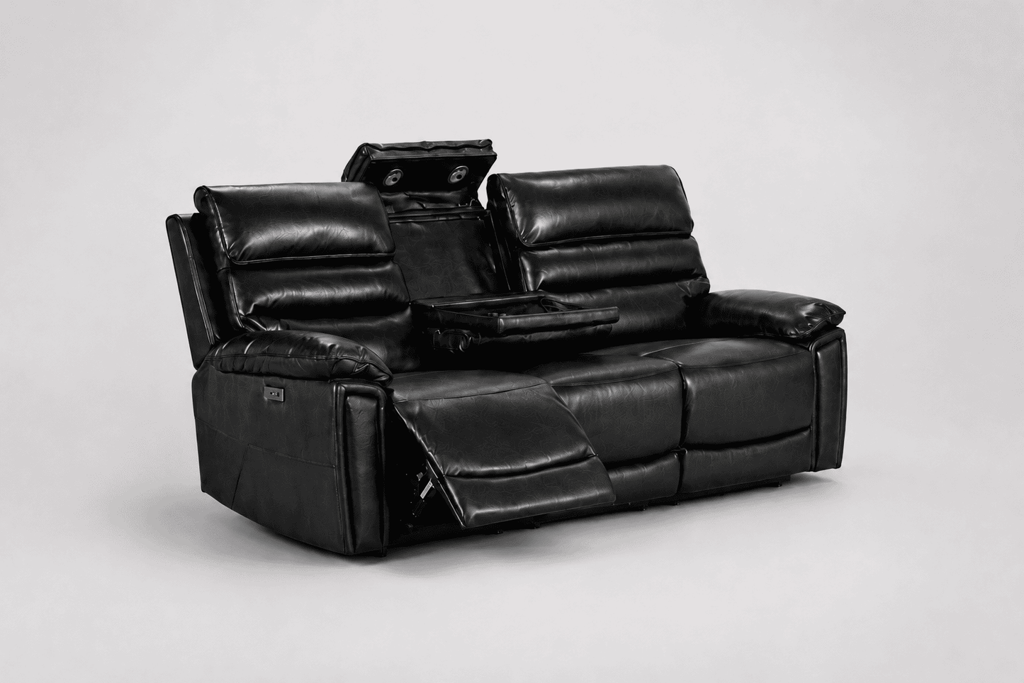 Calisese Black Leather Electric Reclining Sofa Range Suite Set With USB Charging Ports & Drop Down Tray Table