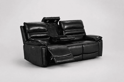 Calisese Black Leather Electric Reclining Sofa Range Suite Set With USB Charging Ports & Drop Down Tray Table
