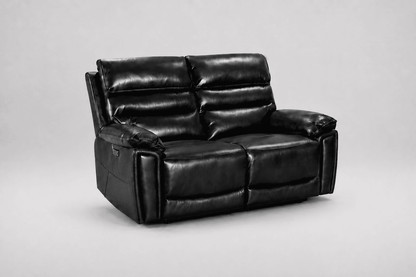 Calisese Black Leather Electric Reclining Sofa Range Suite Set With USB Charging Ports & Drop Down Tray Table