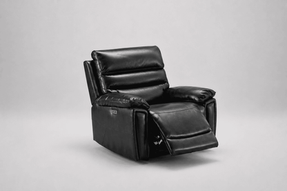 Calisese Black Leather Electric Reclining Sofa Range Suite Set With USB Charging Ports & Drop Down Tray Table