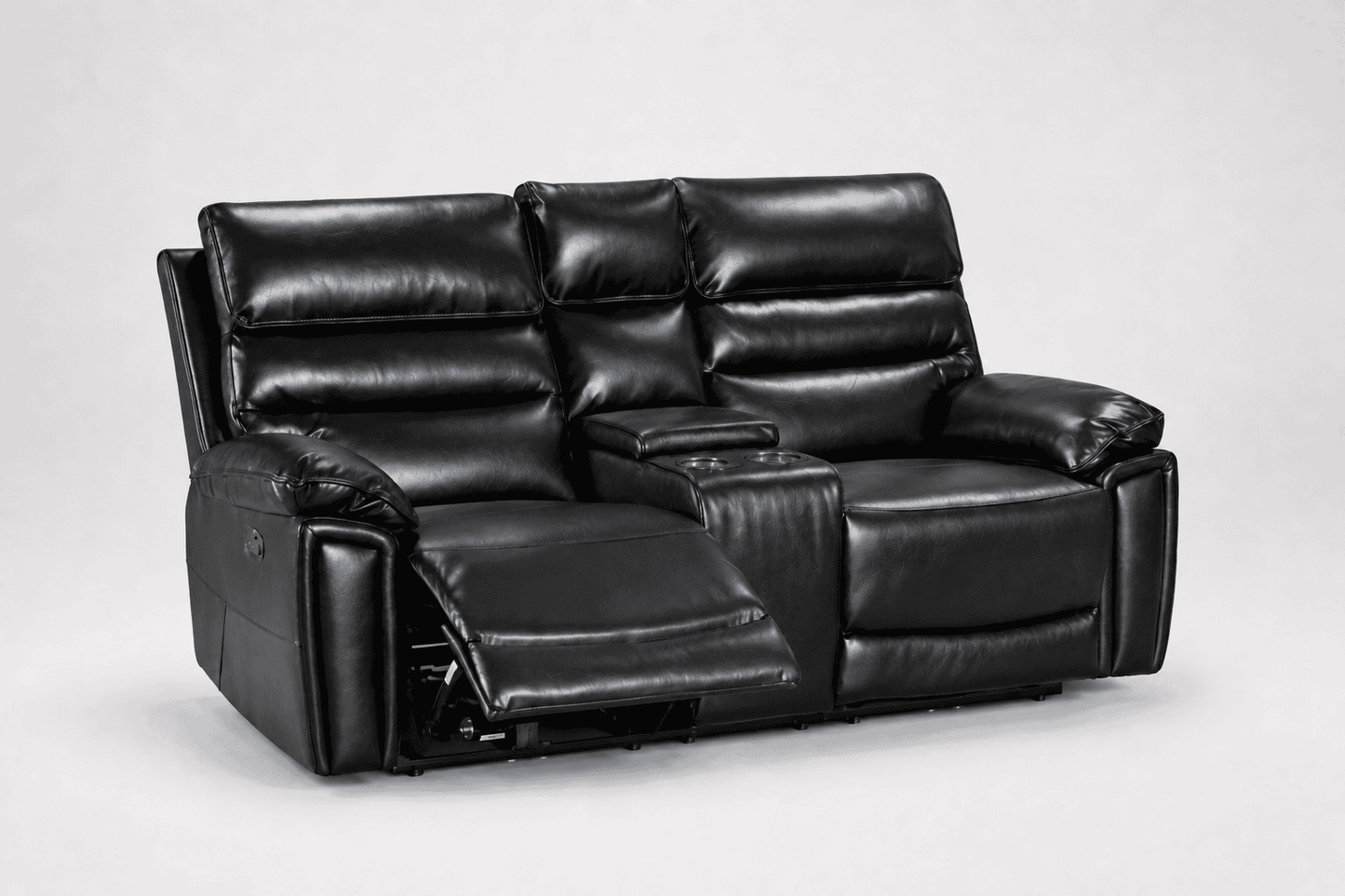 Calisese Black Leather Electric Reclining Sofa Range Suite Set With USB Charging Ports & Drop Down Tray Table