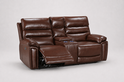 BUNDLE DEAL! Calisese Brown Leather Electric Reclining 3 Seater + 2 Seater With Drinks Console + Armchair Sofa Range Suite Set With USB Charging Ports & Drop Down Tray Table