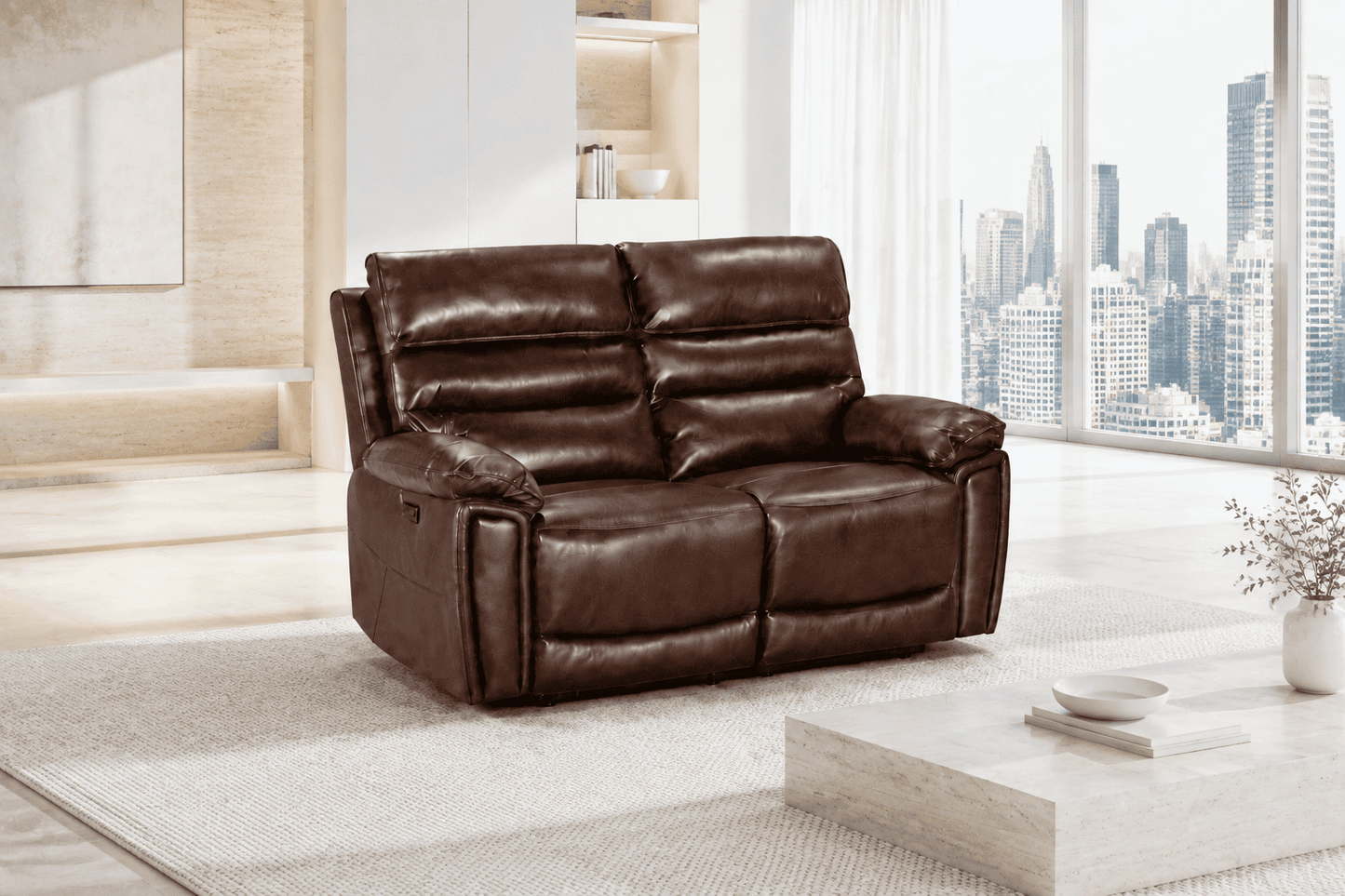 Calisese Brown Leather Electric Reclining Sofa 3 Seater + 2 Seater + Armchair Set Suite With USB Charging Ports & Drop Down Tray Table