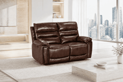 Calisese Brown Leather Electric Reclining Sofa 3 Seater + 2 Seater + Armchair Set Suite With USB Charging Ports & Drop Down Tray Table