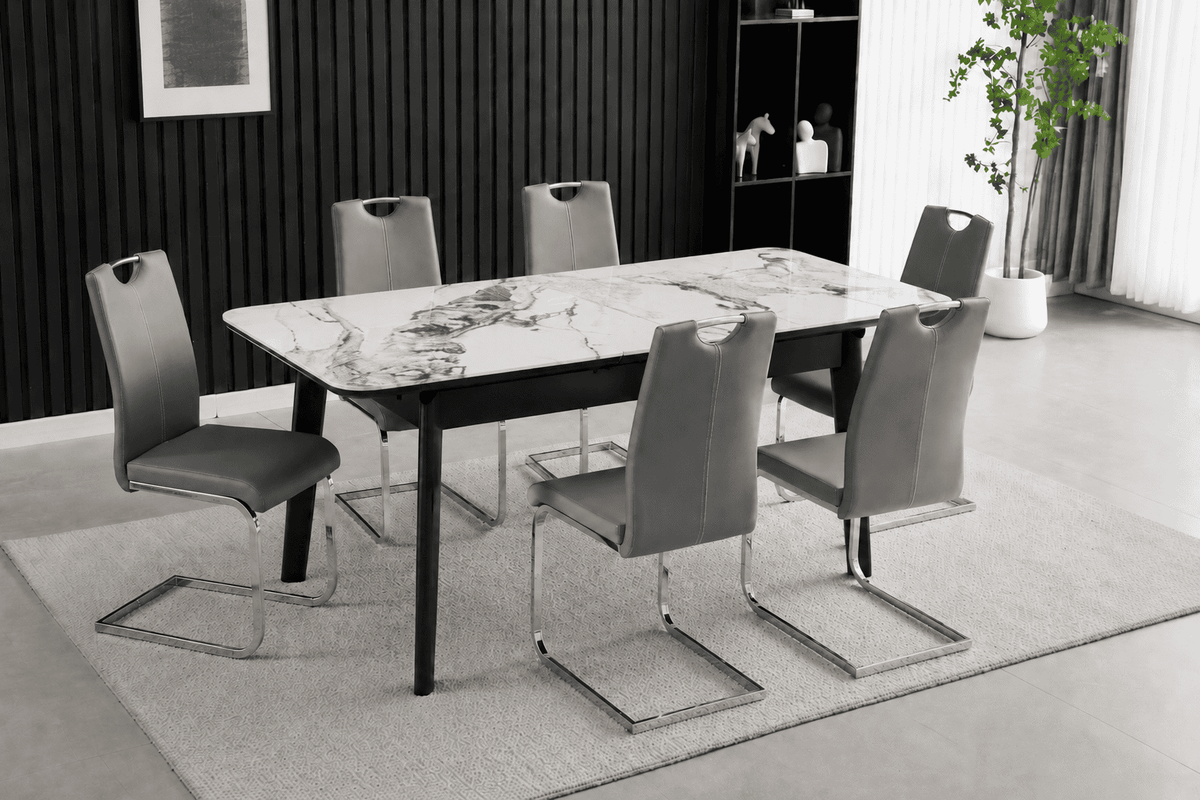 Complete Dining Set | 4 to 6 Dining Chairs + Arizona White Ceramic Extending Dining Table 130cm - 160cm