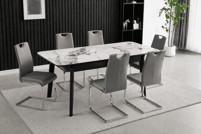 Complete Dining Set | 4 to 6 Dining Chairs + Arizona White Ceramic Extending Dining Table 130cm - 160cm