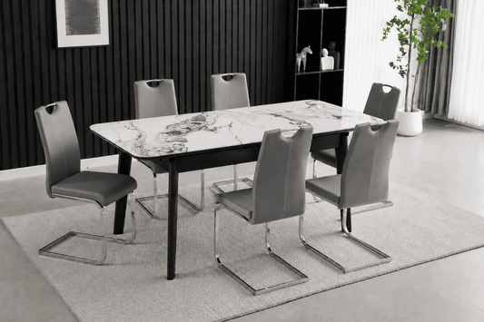 Complete Dining Set | 4 to 6 Dining Chairs + Arizona White Ceramic Extending Dining Table 130cm - 160cm