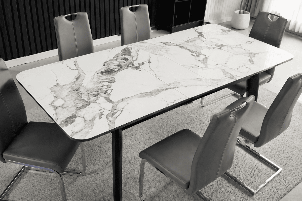 Complete Dining Set | 4 to 6 Dining Chairs + Arizona White Ceramic Extending Dining Table 130cm - 160cm
