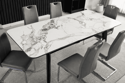 Complete Dining Set | 4 to 6 Dining Chairs + Arizona White Ceramic Extending Dining Table 130cm - 160cm