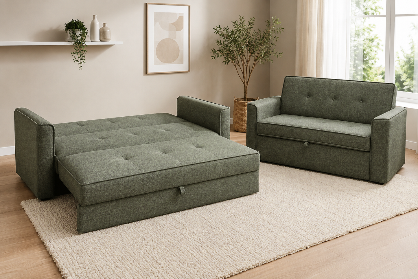 (Back In Stock 30th Sept) Soho Green 3 Seater + 2 Seater Fabric Sofa Bed Set with Adjustable Backrests