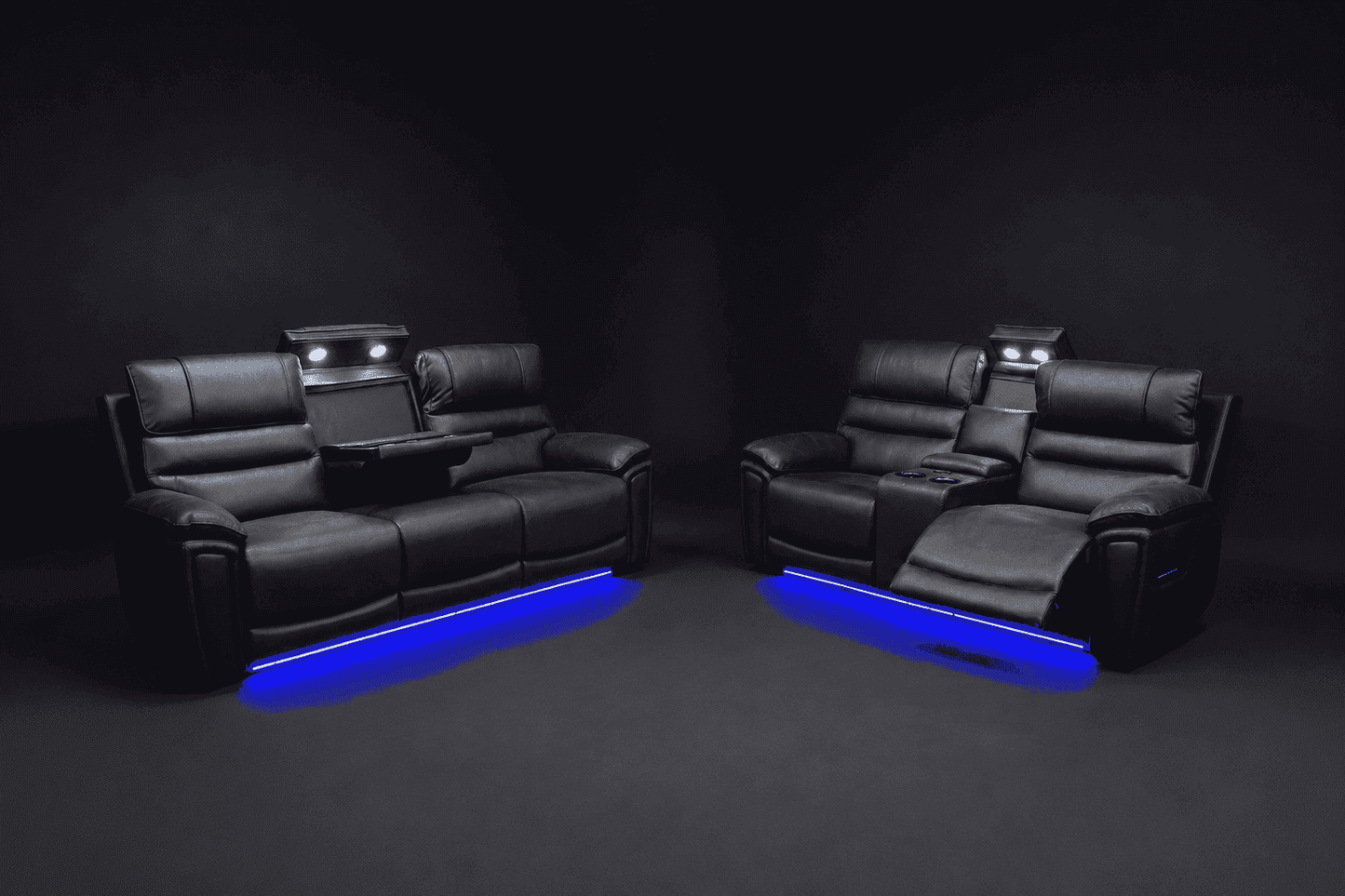 Donald Cinema 3 Seater + 2 Seater Set | Drinks Coolers | Wireless Charging | Bluetooth Speakers | Power Adjustable Headrests | Express Smart Tech Grey Fabric Power Recliner Sofa Range | Couch