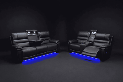 Donald Cinema 3 Seater + 2 Seater Set | Drinks Coolers | Wireless Charging | Bluetooth Speakers | Power Adjustable Headrests | Express Smart Tech Grey Fabric Power Recliner Sofa Range | Couch