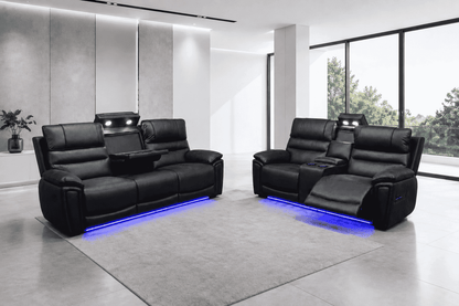 Donald Cinema 3 Seater + 2 Seater Set | Drinks Coolers | Wireless Charging | Bluetooth Speakers | Power Adjustable Headrests | Express Smart Tech Grey Fabric Power Recliner Sofa Range | Couch