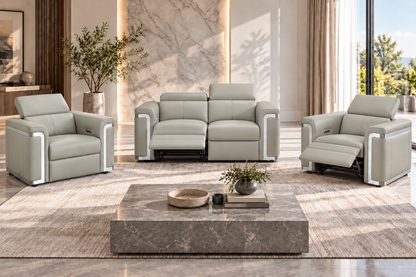 Plaza Top Grain Silver Leather Power Recliner Sofa Range with Adjustable Headrests