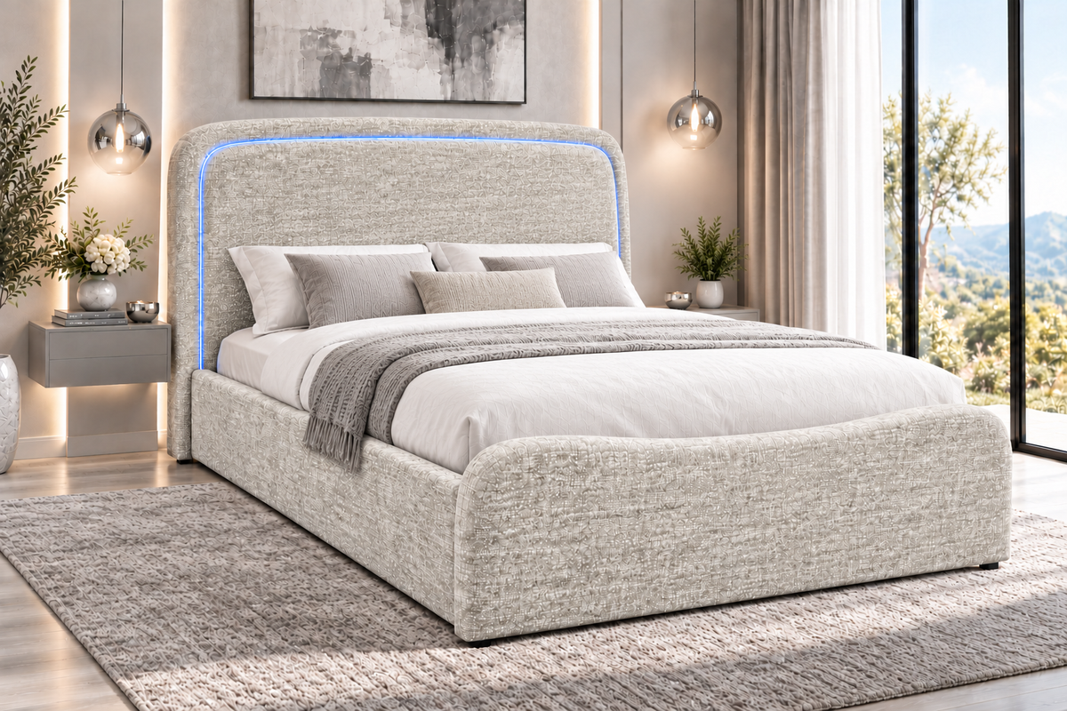 (Pre Order Deal, Back In Stock December 15th) "Harriet" Ivory Ottoman Storage Bed - Frame Only - 2 Sizes Available