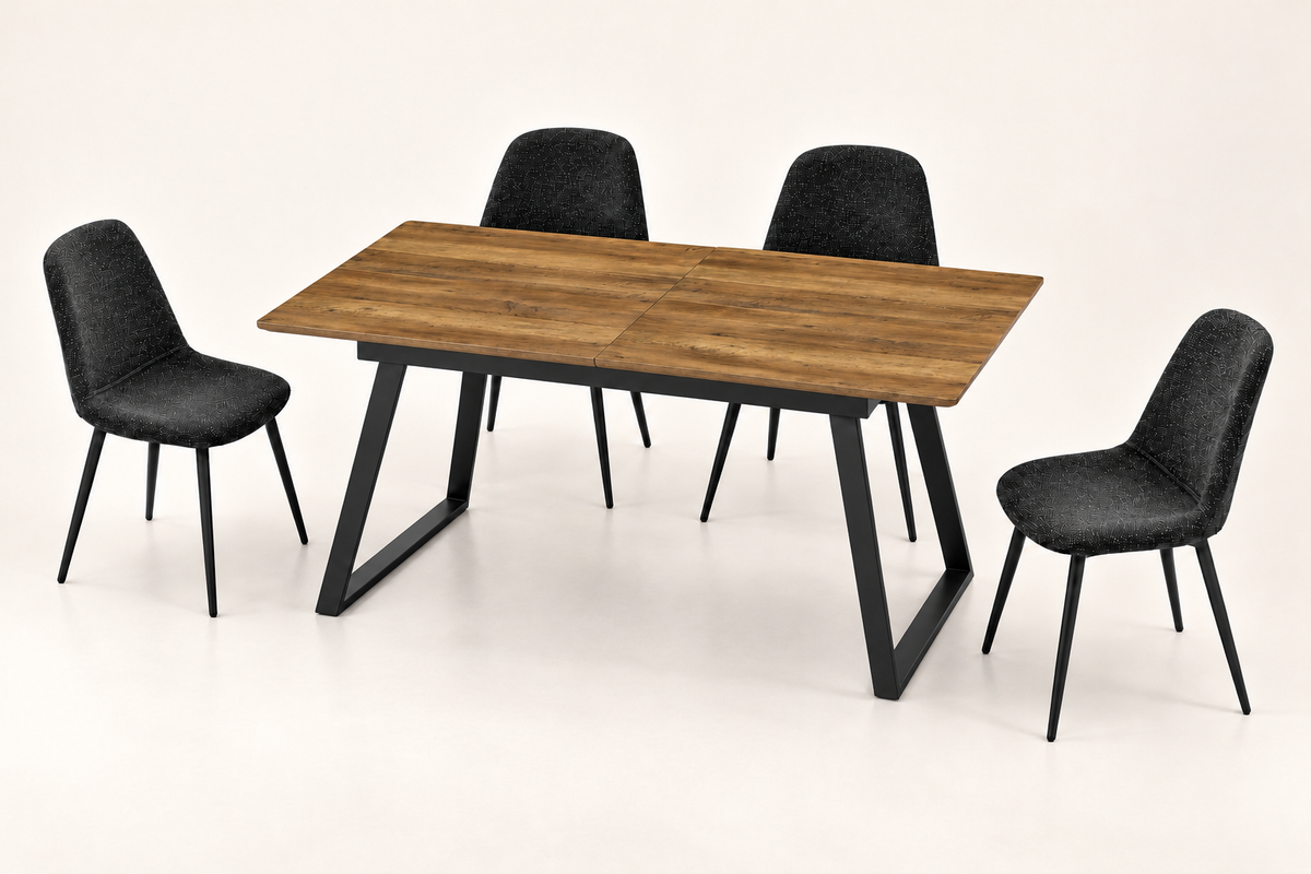 (Pre Order Deal, Arriving December 15th) "Shelton" 160cm-200cm Hardwood Extending Dining Table With Metal Black Legs