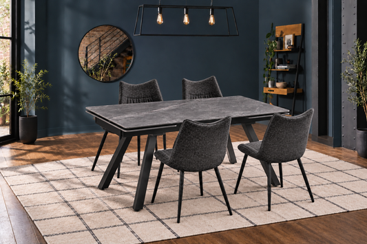 (Pre Order Deal, Arriving December 15th) "Dalton" Large 160cm-240cm Graphite Grey Ceramic Extending Dining Table With Metal Black Legs With Celia Dining Chairs As A Set Of 4 Or 6 Chairs