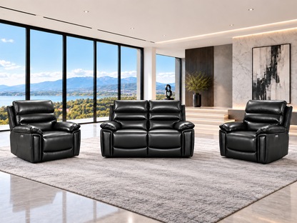 Calisese Black Leather Electric Reclining Sofa Range Suite Set With USB Charging Ports & Drop Down Tray Table