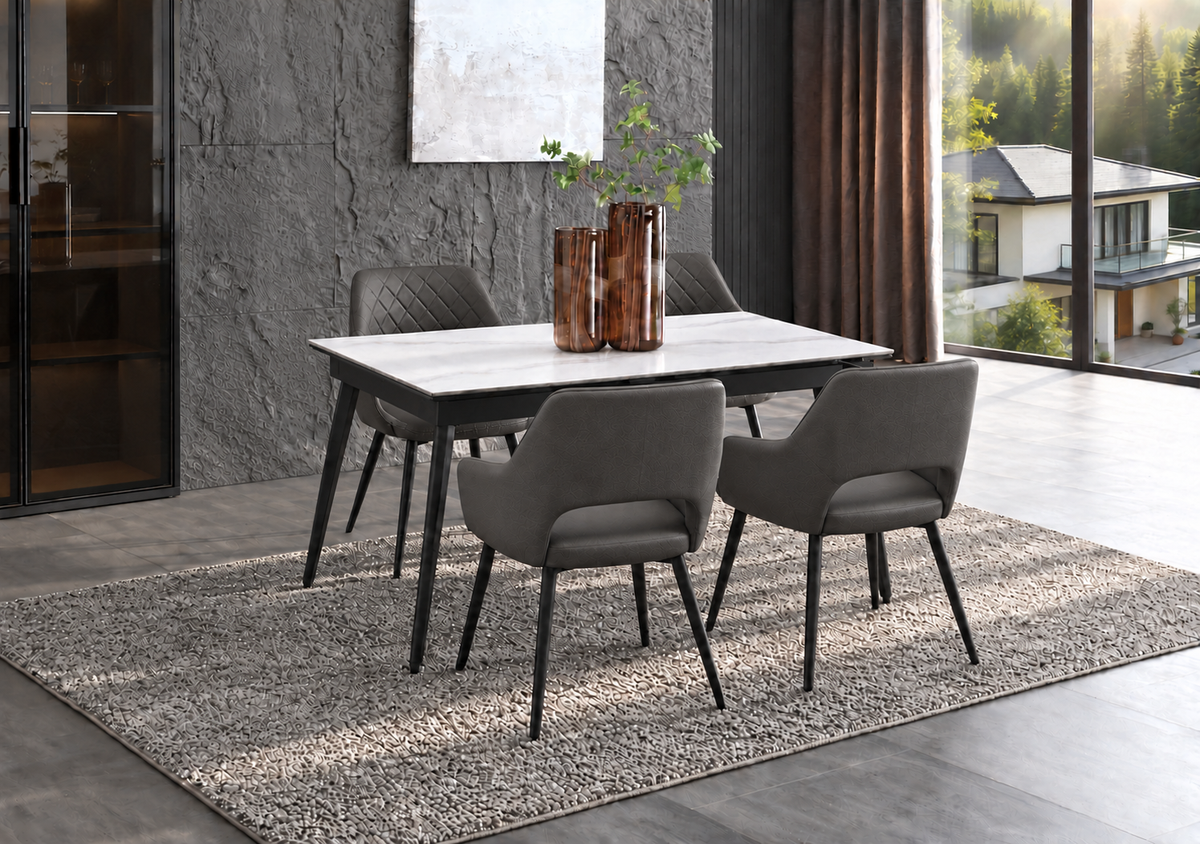 (Pre Order Deal, Arriving December 15th) "Regis" White 160cm-240cm Ceramic Extending Dining Table With Metal Black Legs With Callista Dining Chairs As A Set Of 4 Or 6 Chairs