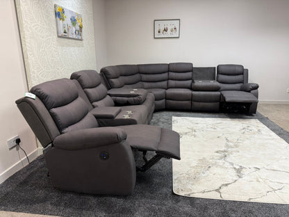 "Willow" Dark Grey Fabric 4C3C Recliner Corner Sofa | Drinks Tray Table | Easy Clean Fabric | Modular