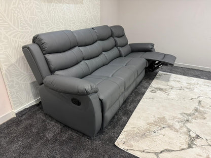 Lando Grey Leather 4 Seater Sofa | Fold Down Tray Table, High Headrest & Seating Position Couch