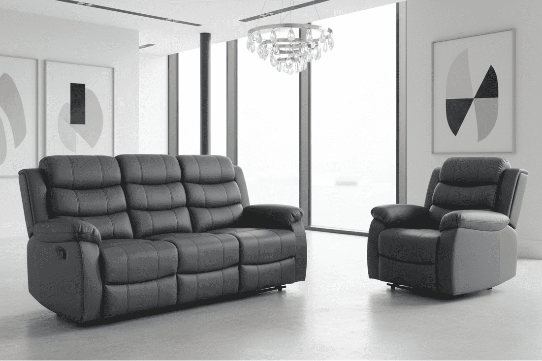 Lando Recliner Grey Leather 3 + 1 Seater Sofa Set | Couch |