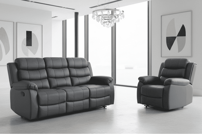 Lando Recliner Grey Leather 3 + 1 Seater Sofa Set | Couch |