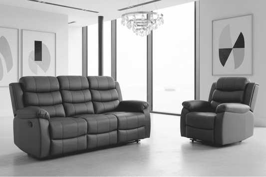 Lando Recliner Grey Leather 3 + 1 Seater Sofa Set | Couch |