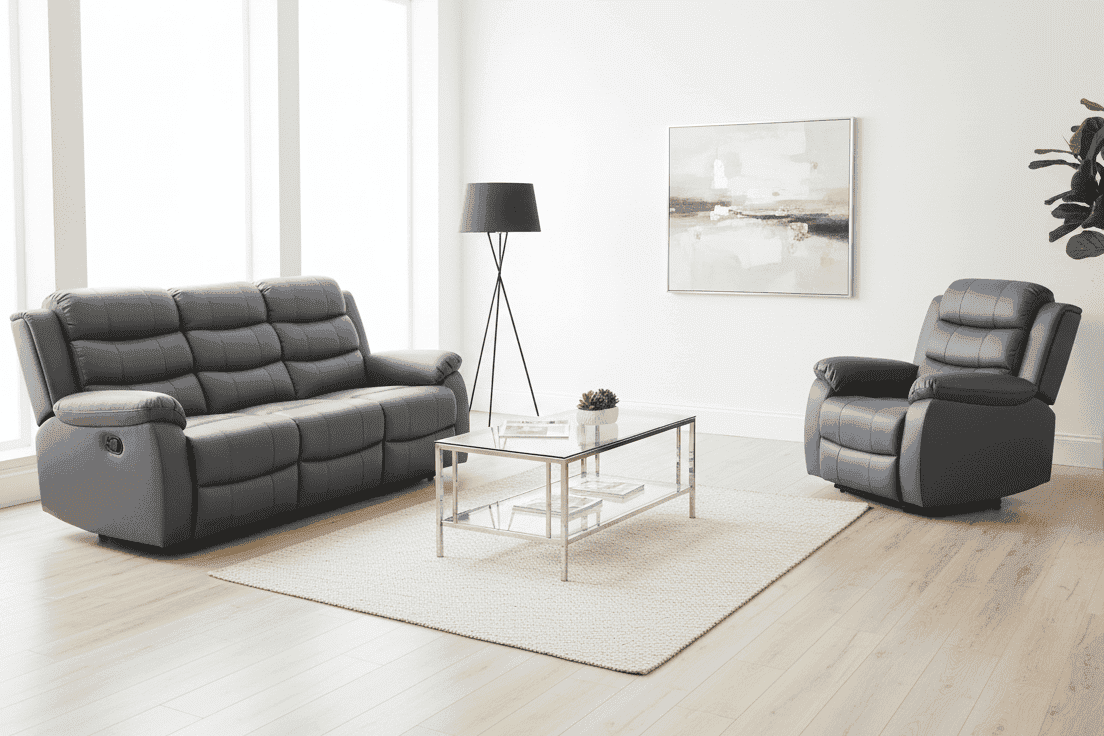 Lando Recliner Grey Leather 3 + 1 Seater Sofa Set | Couch |